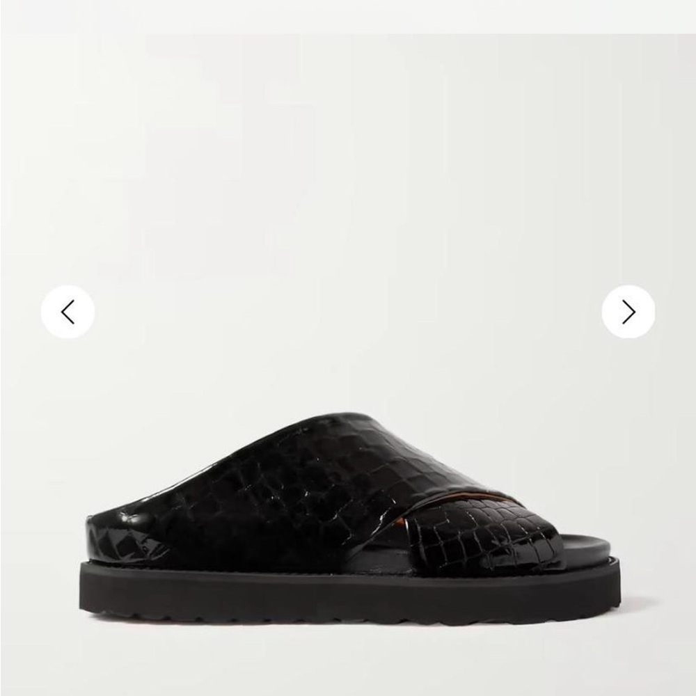 Ganni black snake skin leather slide sandal 37